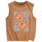 Unisex Crabs Surfing Printed Washed Tank Top
