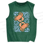 Unisex Crabs Surfing Printed Washed Tank Top
