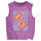 Unisex Crabs Surfing Printed Washed Tank Top