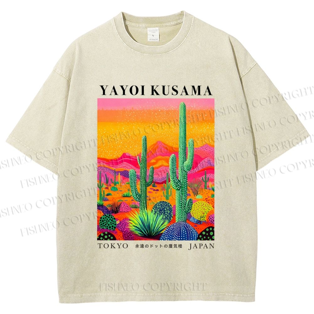 Unisex Yayoi Kusama Cactus Printed Washed Tee