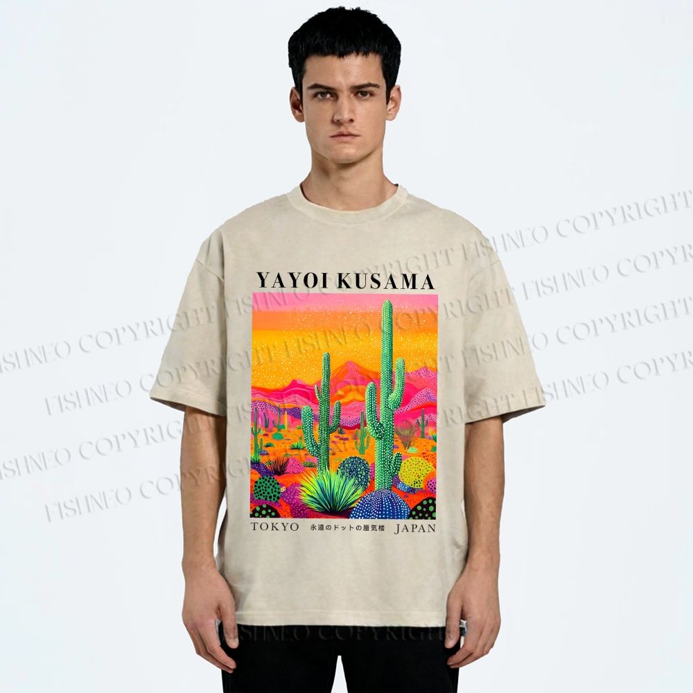 Unisex Yayoi Kusama Cactus Printed Washed Tee