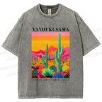 Unisex Yayoi Kusama Cactus Printed Washed Tee