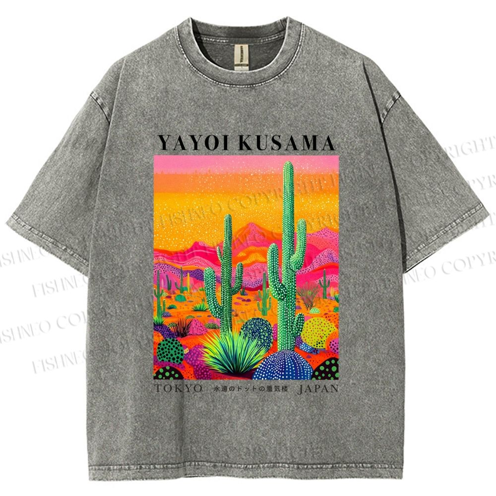 Unisex Yayoi Kusama Cactus Printed Washed Tee
