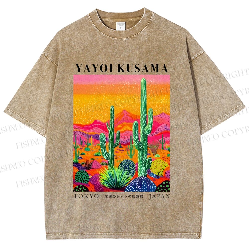 Unisex Yayoi Kusama Cactus Printed Washed Tee