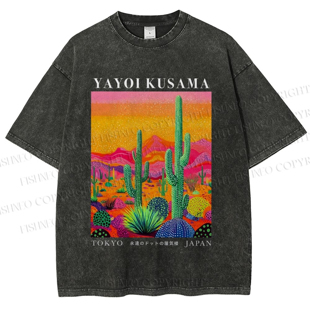Unisex Yayoi Kusama Cactus Printed Washed Tee
