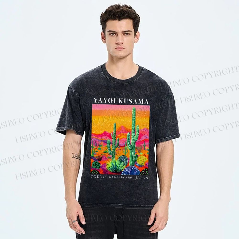 Unisex Yayoi Kusama Cactus Printed Washed Tee