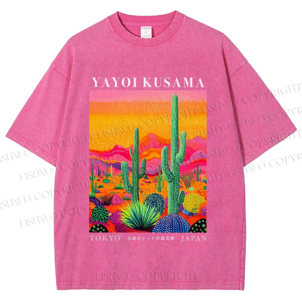 Unisex Yayoi Kusama Cactus Printed Washed Tee