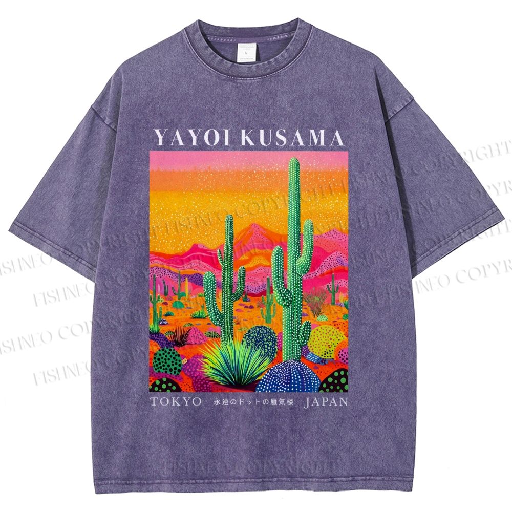 Unisex Yayoi Kusama Cactus Printed Washed Tee