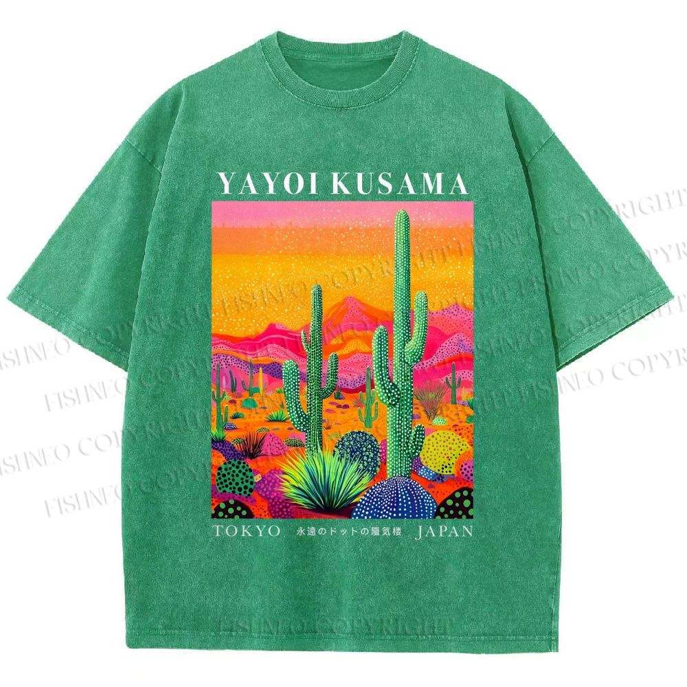 Unisex Yayoi Kusama Cactus Printed Washed Tee