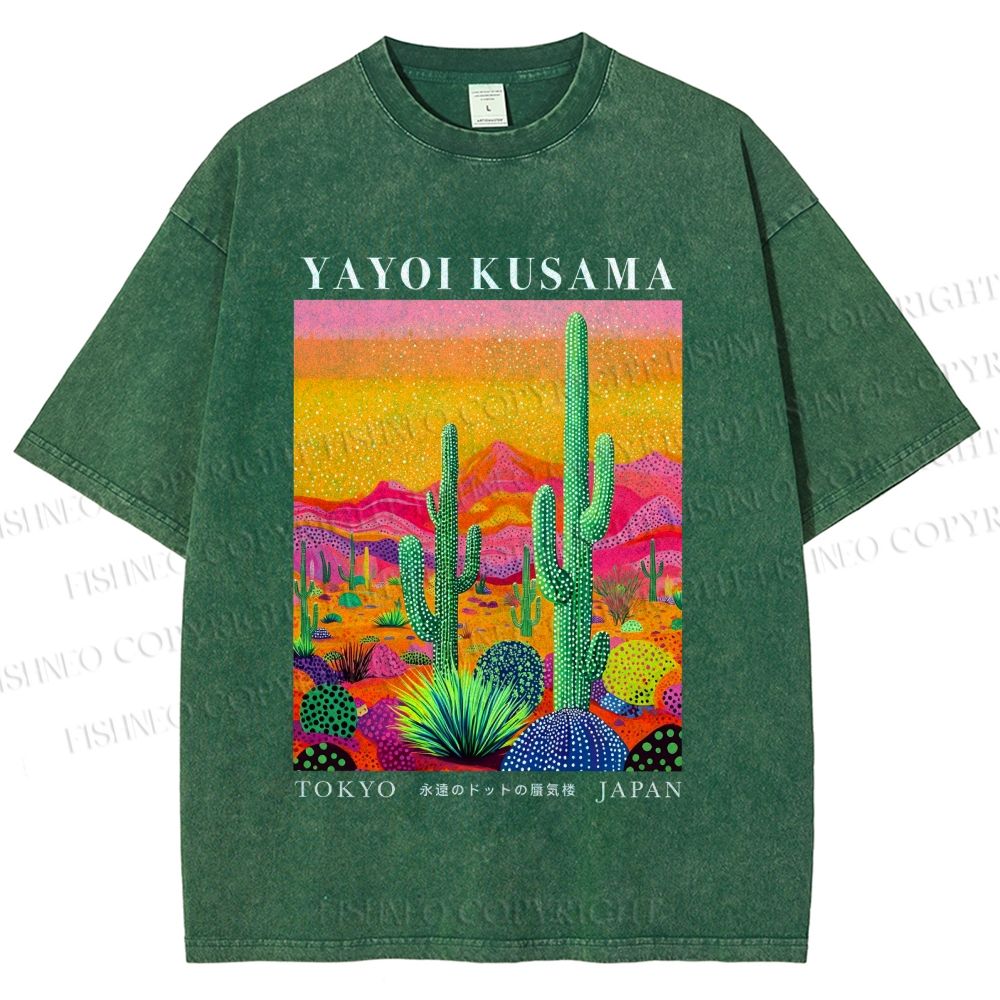 Unisex Yayoi Kusama Cactus Printed Washed Tee