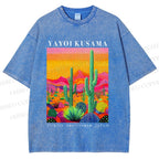Unisex Yayoi Kusama Cactus Printed Washed Tee