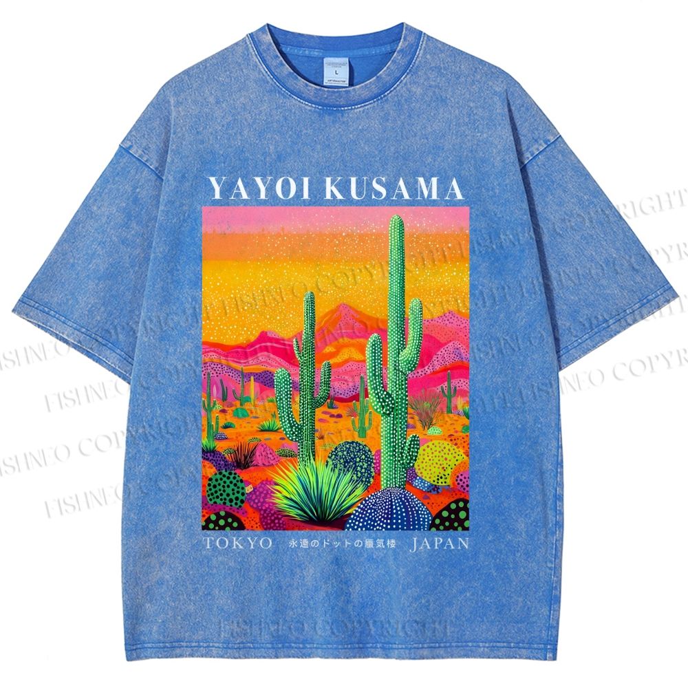 Unisex Yayoi Kusama Cactus Printed Washed Tee