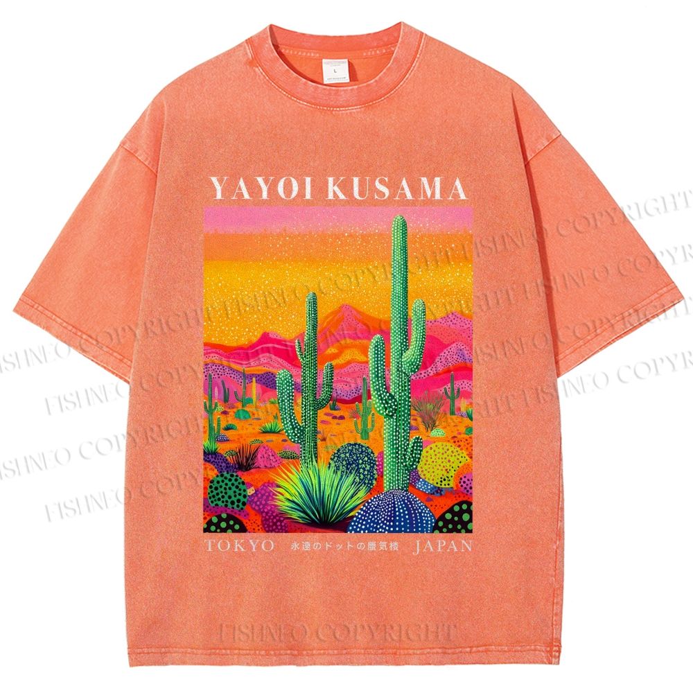 Unisex Yayoi Kusama Cactus Printed Washed Tee
