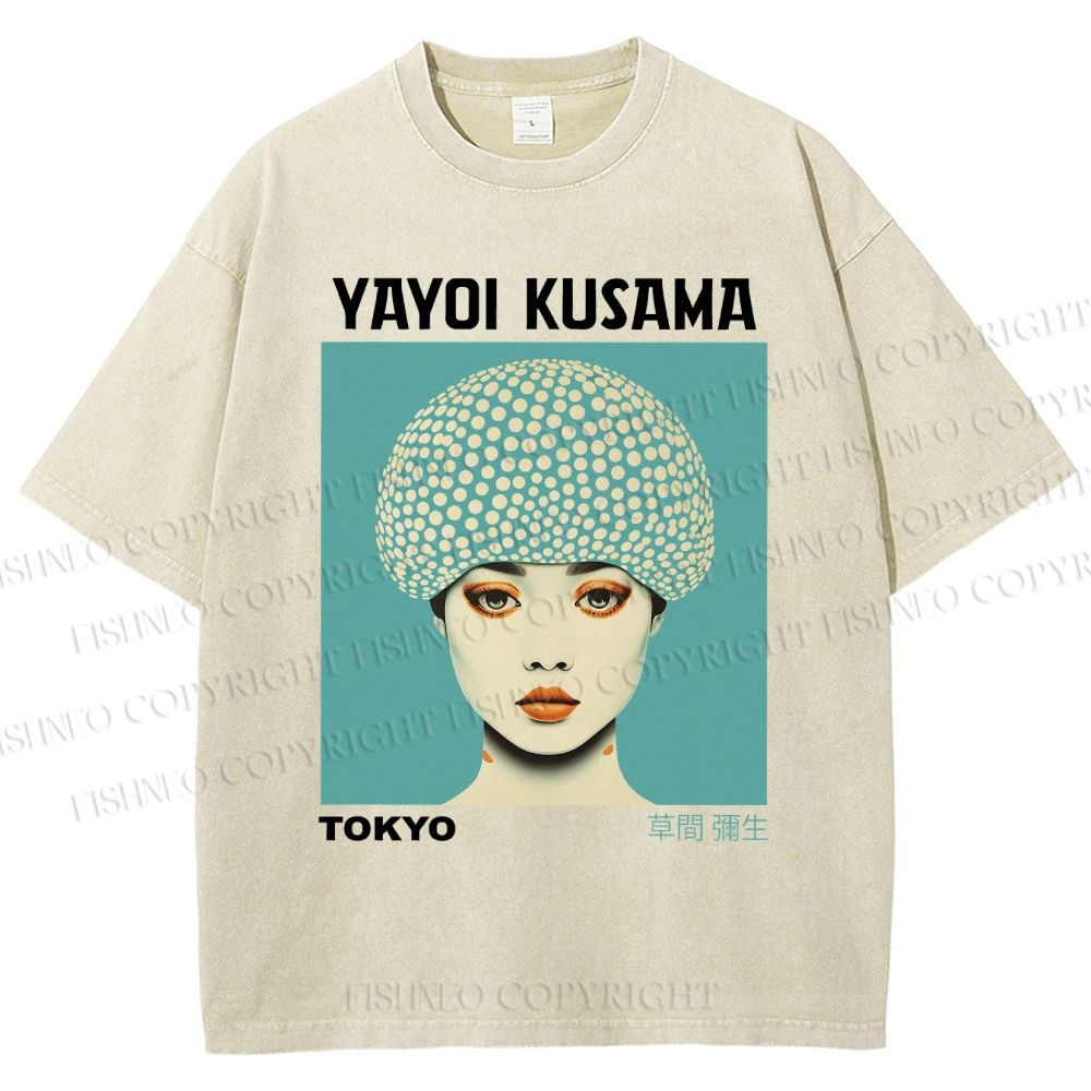 Unisex Yayoi Kusama Portrait Printed Washed Tee