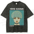 Unisex Yayoi Kusama Portrait Printed Washed Tee