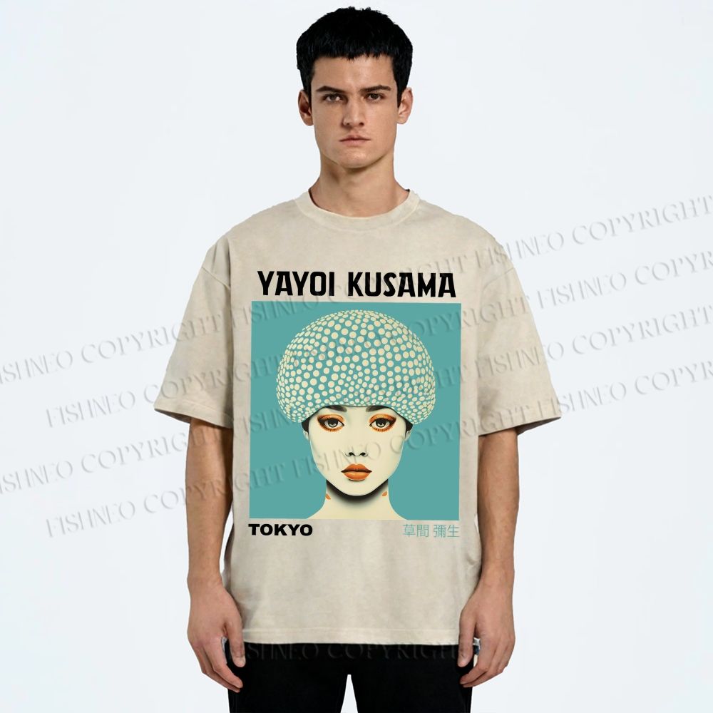 Unisex Yayoi Kusama Portrait Printed Washed Tee