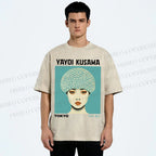 Unisex Yayoi Kusama Portrait Printed Washed Tee