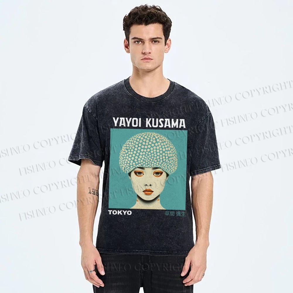 Unisex Yayoi Kusama Portrait Printed Washed Tee