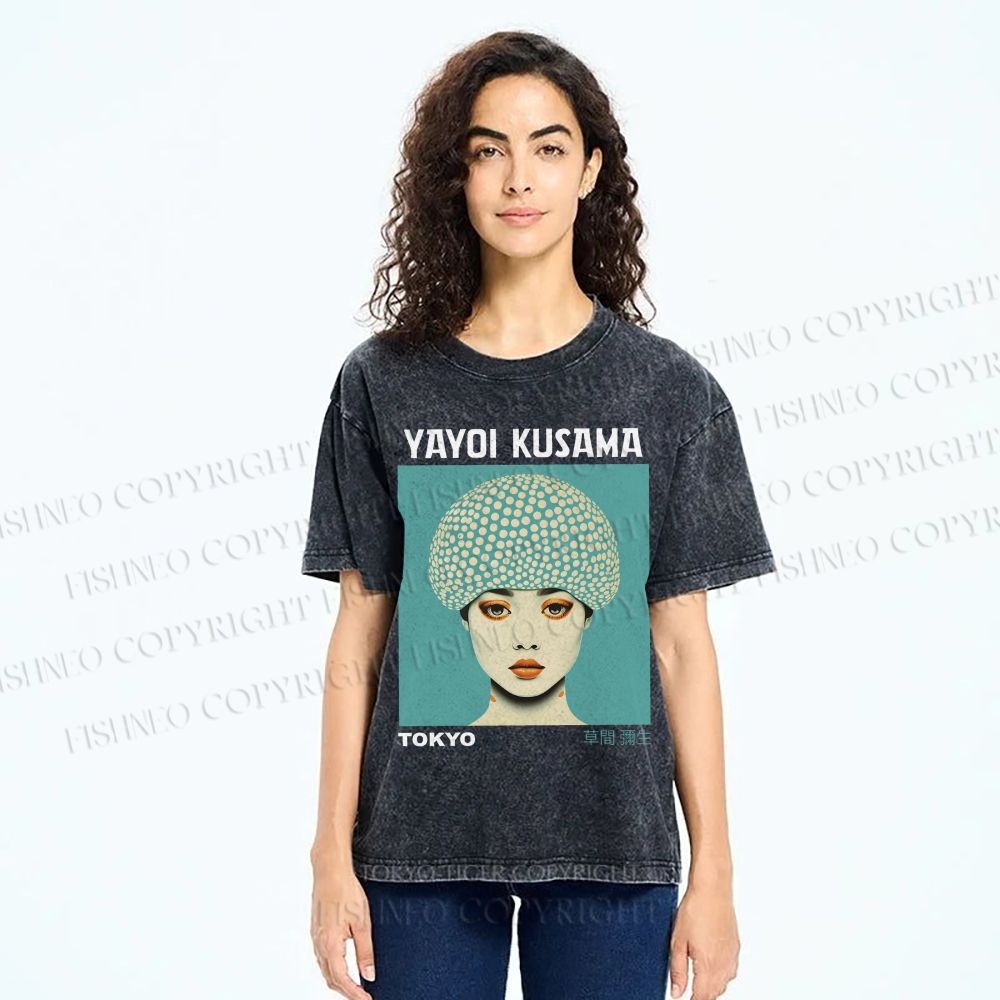 Unisex Yayoi Kusama Portrait Printed Washed Tee