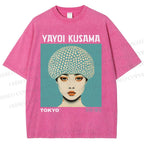 Unisex Yayoi Kusama Portrait Printed Washed Tee