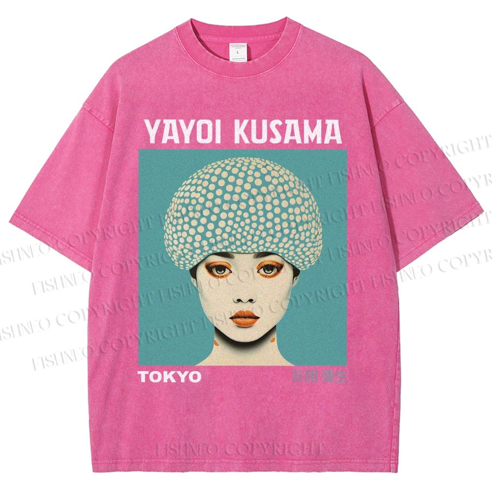 Unisex Yayoi Kusama Portrait Printed Washed Tee
