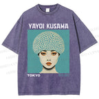 Unisex Yayoi Kusama Portrait Printed Washed Tee