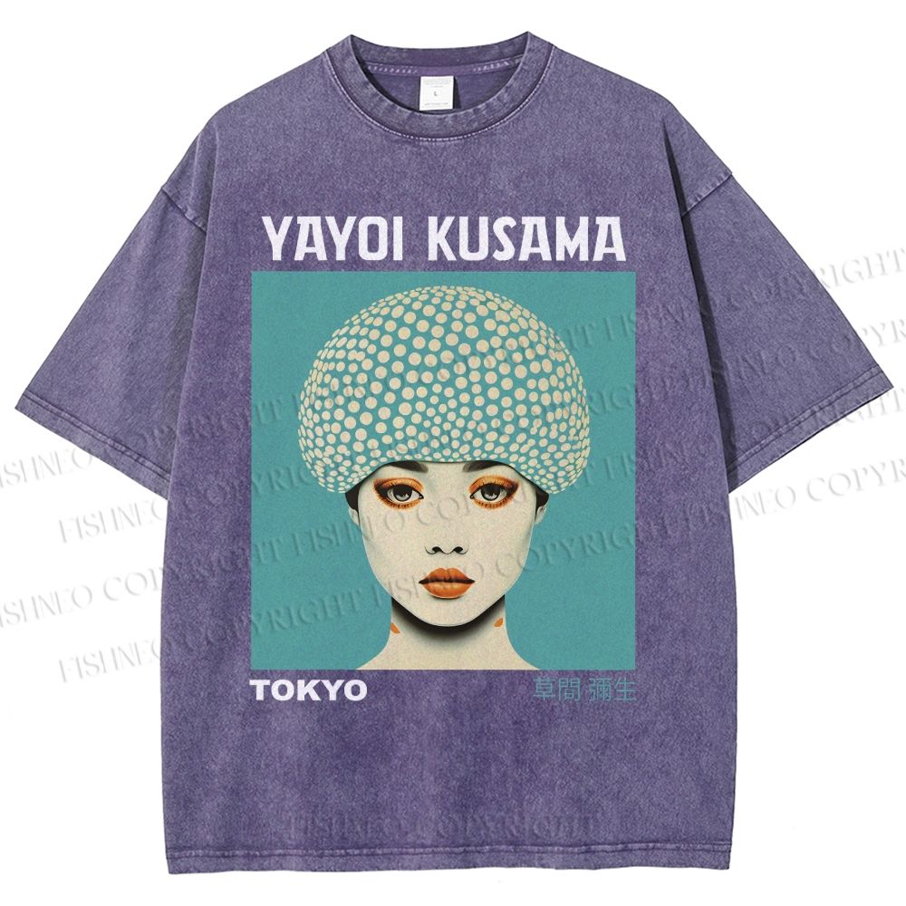 Unisex Yayoi Kusama Portrait Printed Washed Tee