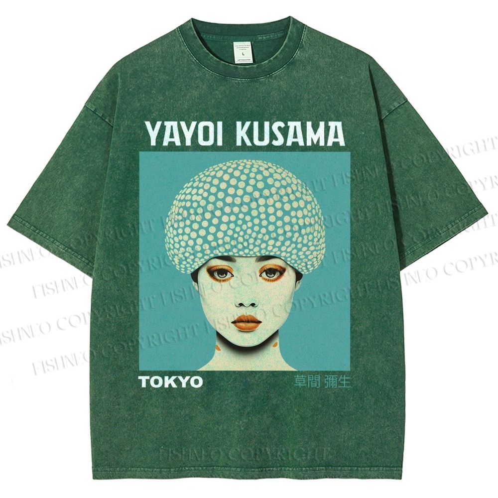 Unisex Yayoi Kusama Portrait Printed Washed Tee