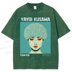 Unisex Yayoi Kusama Portrait Printed Washed Tee