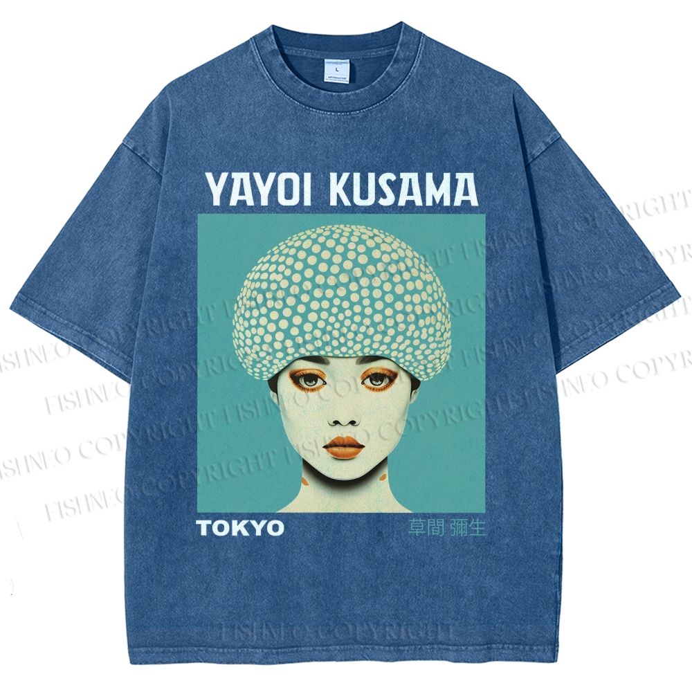 Unisex Yayoi Kusama Portrait Printed Washed Tee