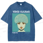 Unisex Yayoi Kusama Portrait Printed Washed Tee
