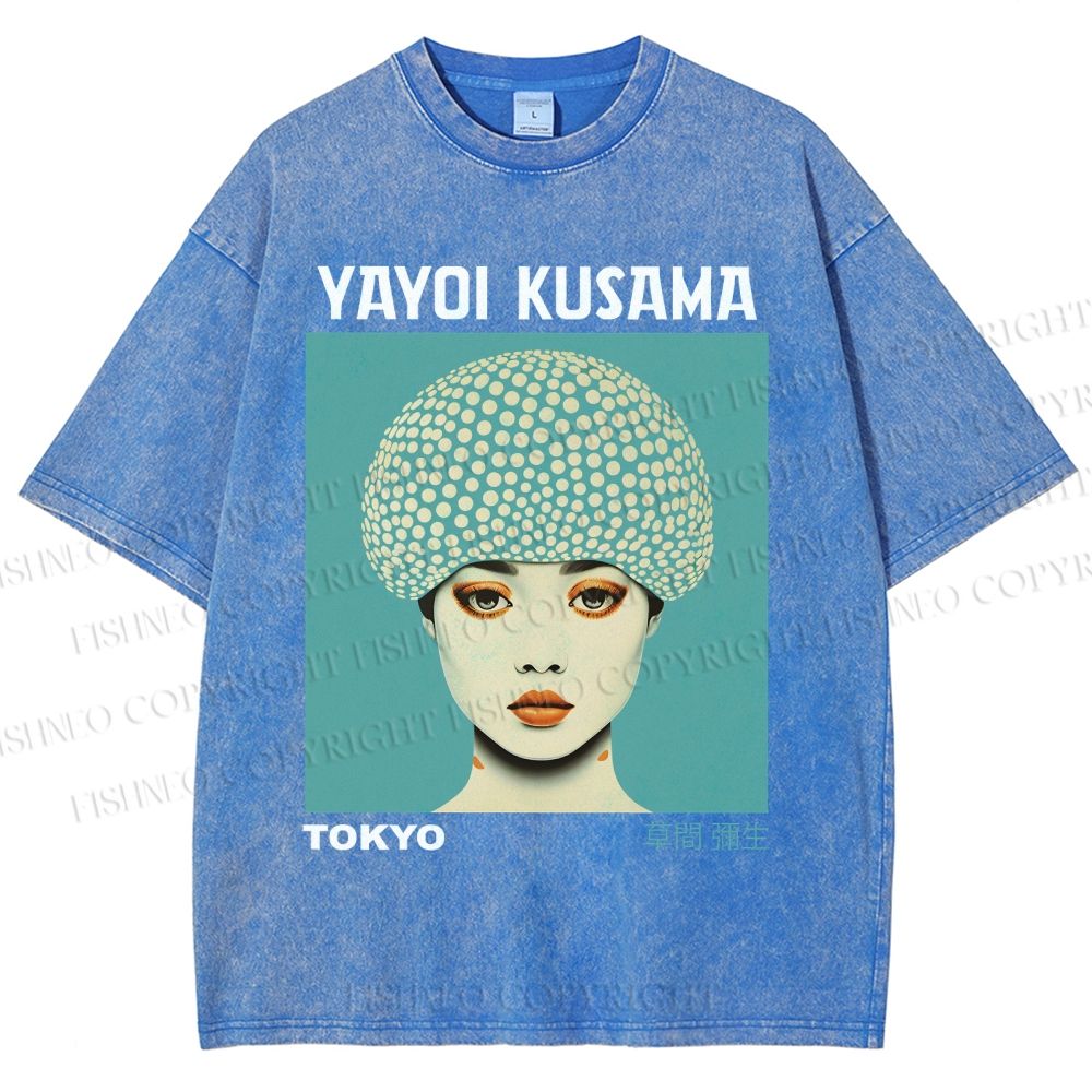 Unisex Yayoi Kusama Portrait Printed Washed Tee
