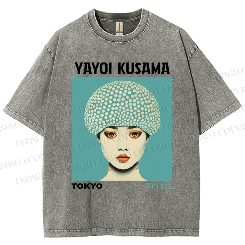 Unisex Yayoi Kusama Portrait Printed Washed Tee