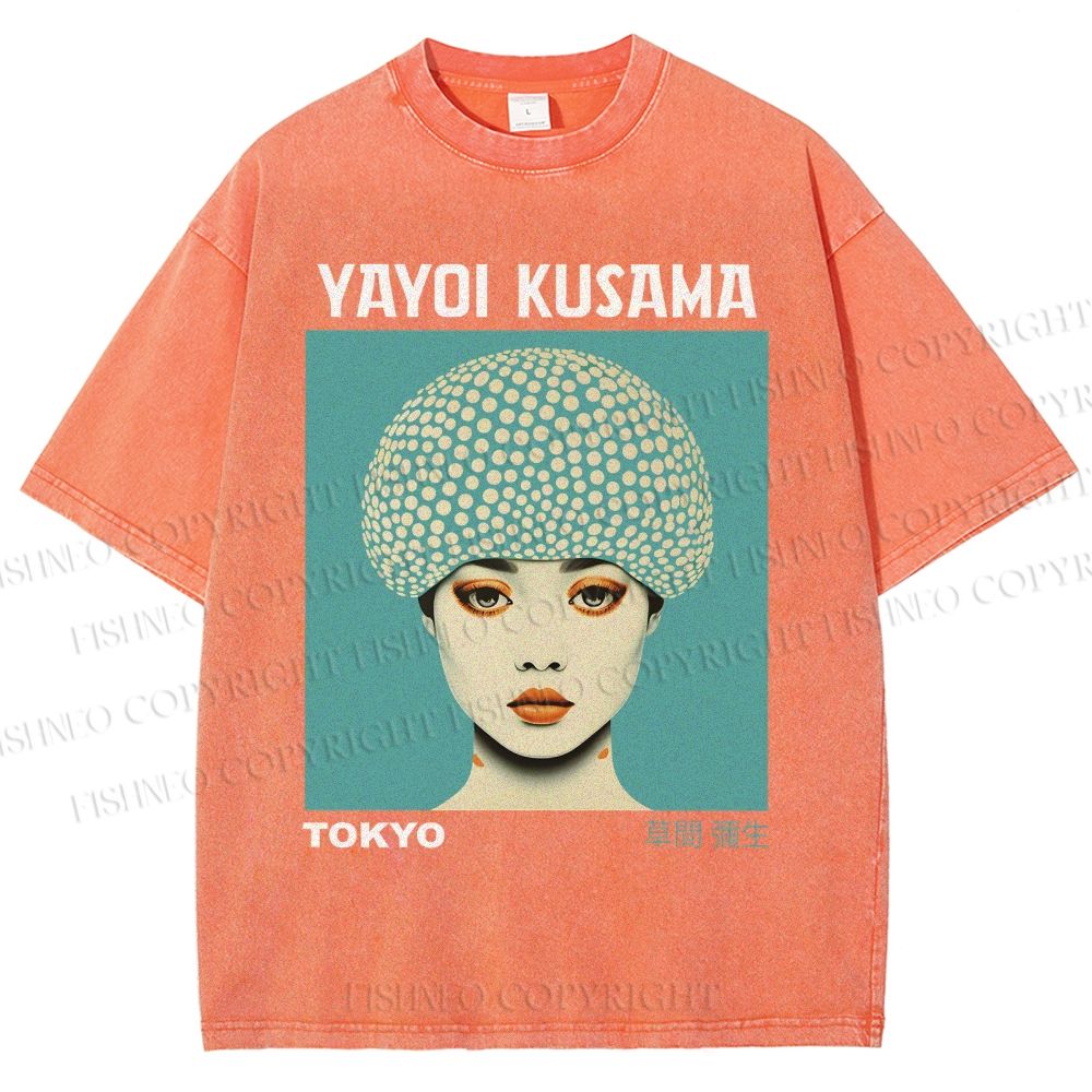 Unisex Yayoi Kusama Portrait Printed Washed Tee