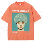 Unisex Yayoi Kusama Portrait Printed Washed Tee