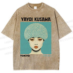 Unisex Yayoi Kusama Portrait Printed Washed Tee