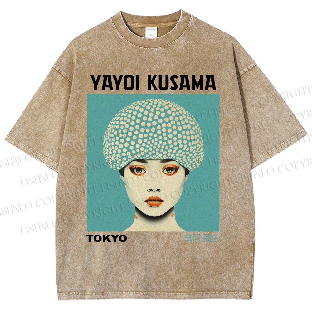 Unisex Yayoi Kusama Portrait Printed Washed Tee