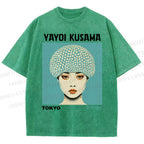 Unisex Yayoi Kusama Portrait Printed Washed Tee