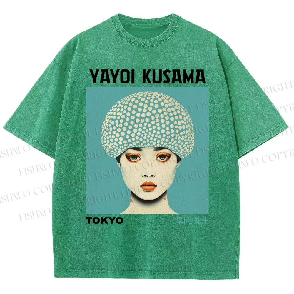 Unisex Yayoi Kusama Portrait Printed Washed Tee