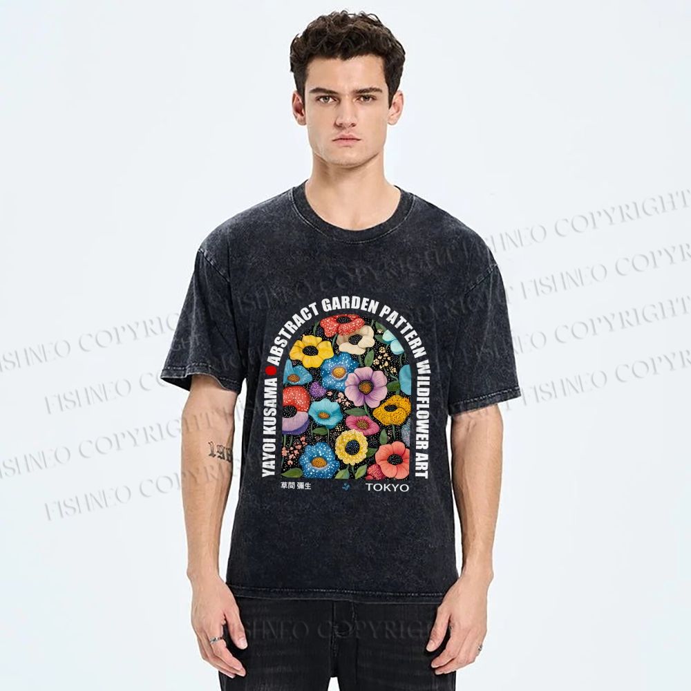 Unisex Yayoi Kusama Poppy Printed Washed Tee