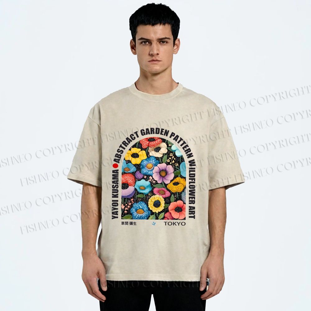 Unisex Yayoi Kusama Poppy Printed Washed Tee