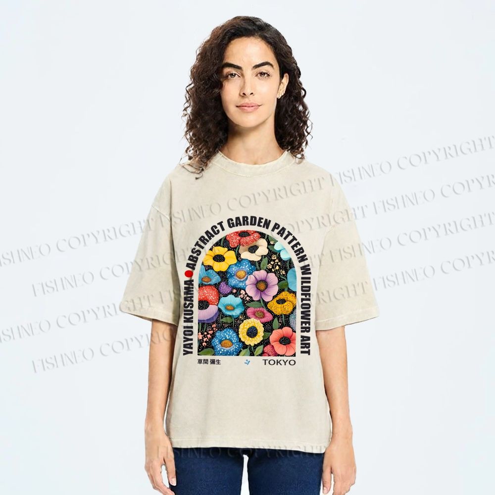 Unisex Yayoi Kusama Poppy Printed Washed Tee