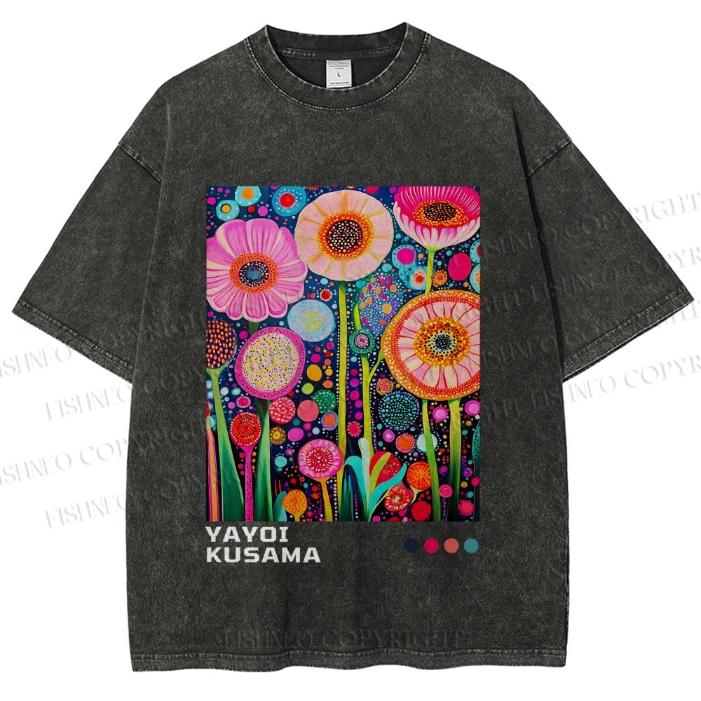 Unisex Yayoi Kusama Flowers Printed Washed Tee