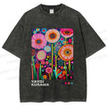 Unisex Yayoi Kusama Flowers Printed Washed Tee