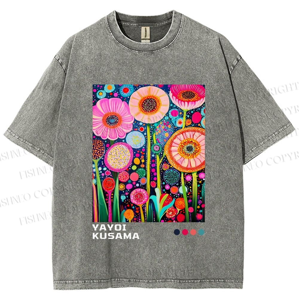 Unisex Yayoi Kusama Flowers Printed Washed Tee