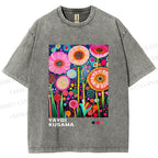 Unisex Yayoi Kusama Flowers Printed Washed Tee