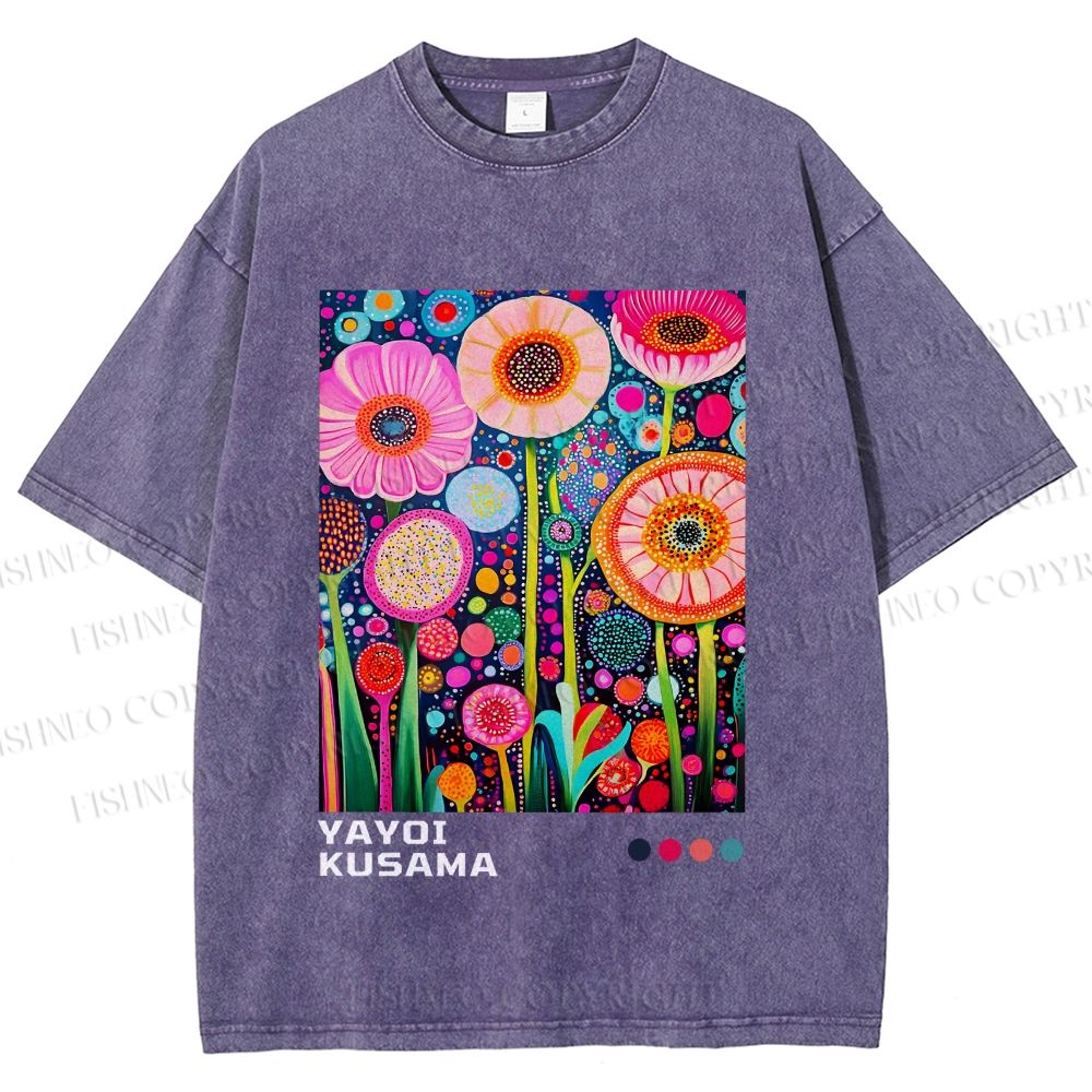 Unisex Yayoi Kusama Flowers Printed Washed Tee