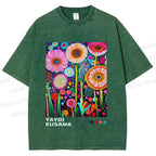 Unisex Yayoi Kusama Flowers Printed Washed Tee