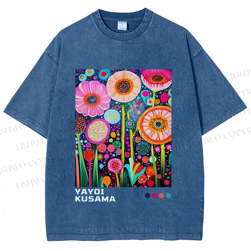 Unisex Yayoi Kusama Flowers Printed Washed Tee