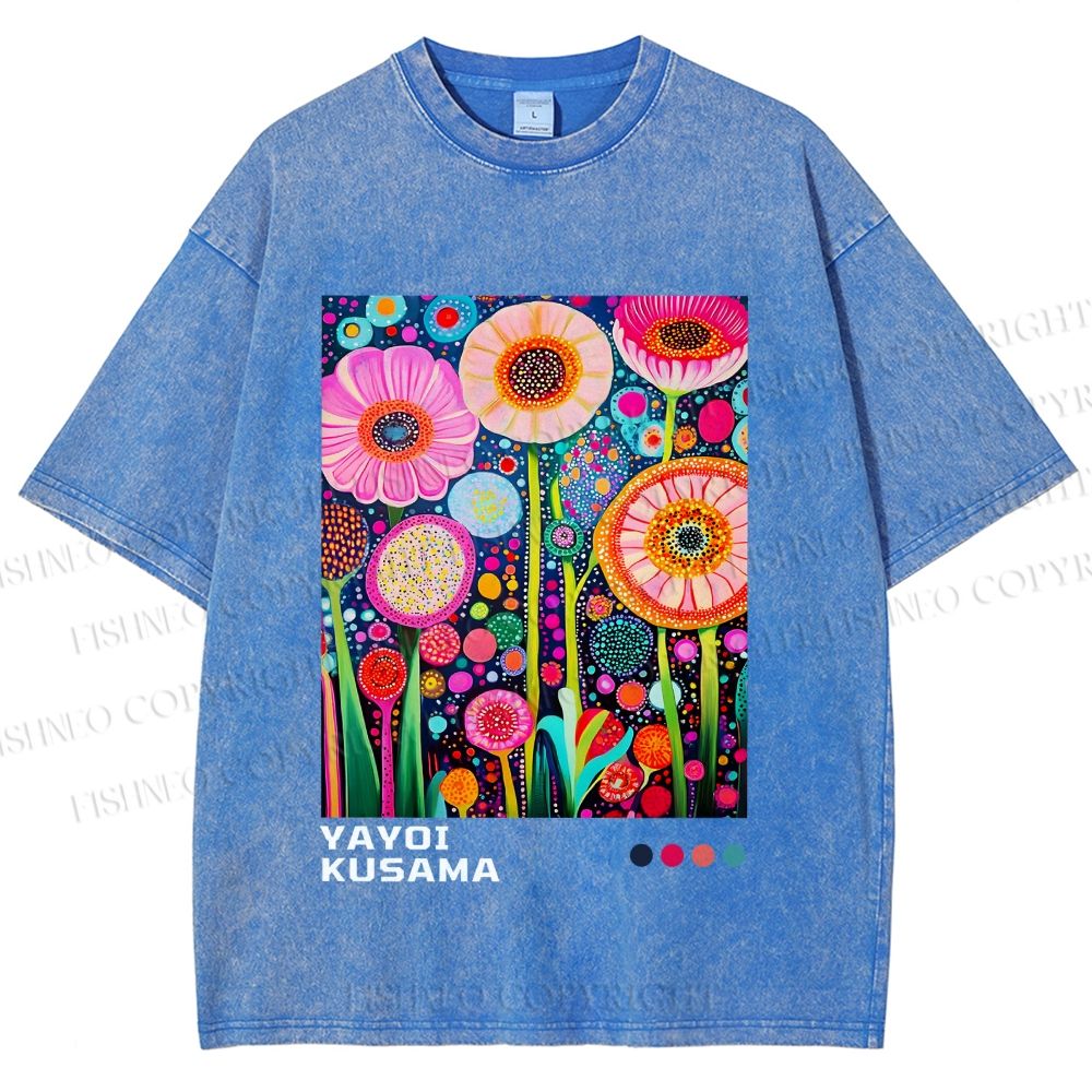 Unisex Yayoi Kusama Flowers Printed Washed Tee